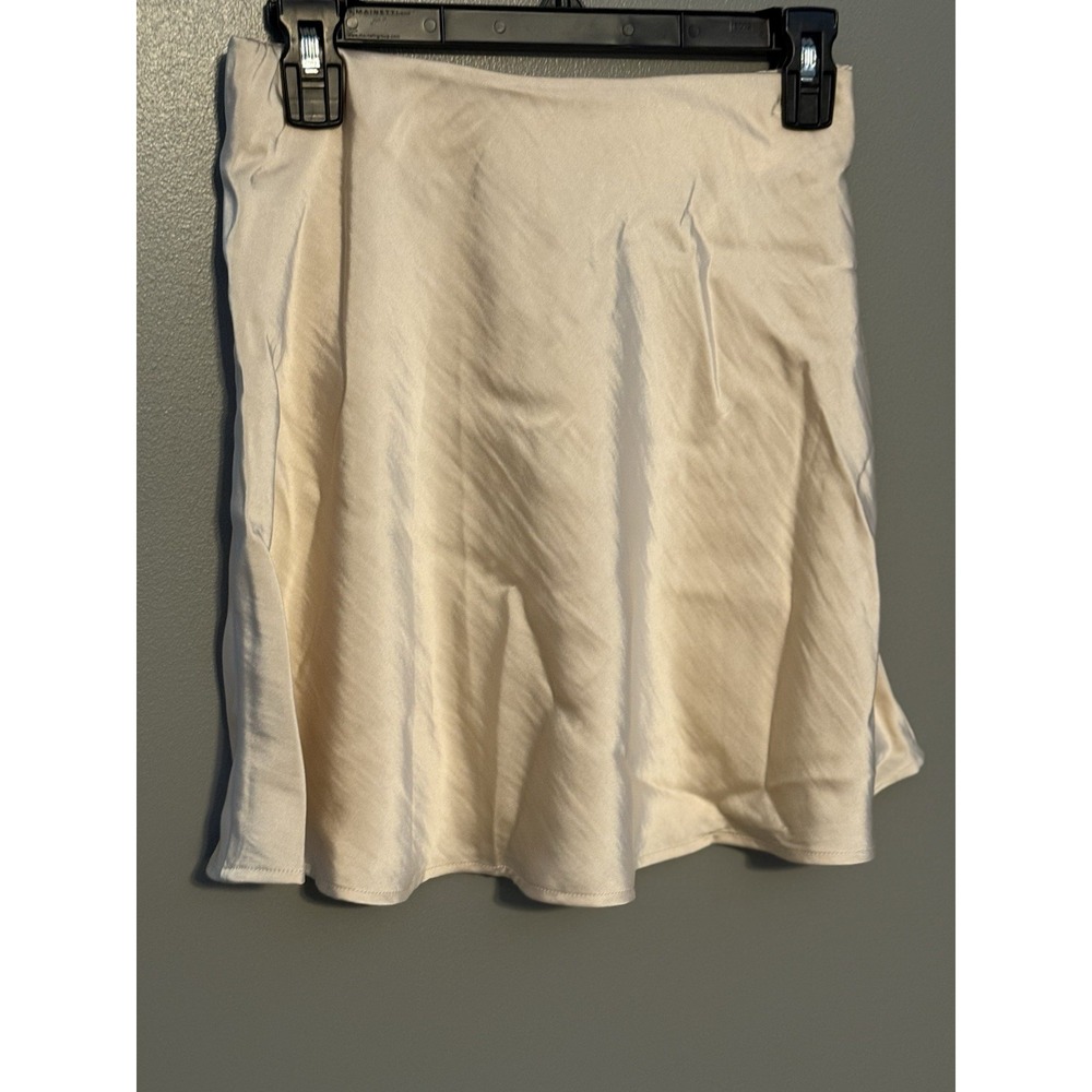 A New Day Satin Mini A Line Cream Skirt XS Flowy Elastic Waist